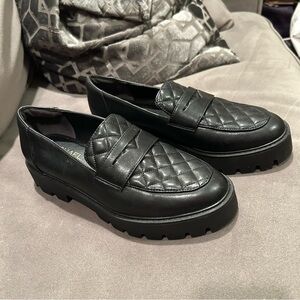 Michael Shannon Black Quilted Faux Leather Loafers Vanessa Women's Size 7 1/2